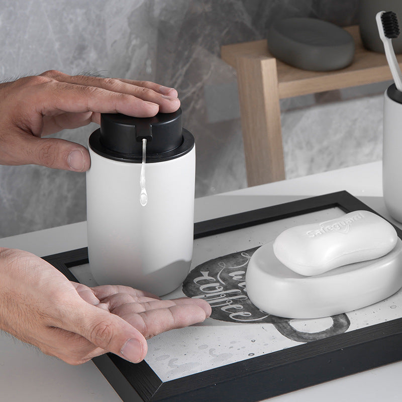 Matte Black Bathroom Accessories Set Plastic Soap Dispenser Toothbrush Holder Cup Soap Dish For Modern Bathroom Decor