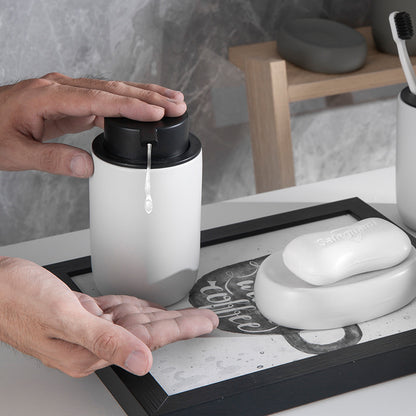 Matte Black Bathroom Accessories Set Plastic Soap Dispenser Toothbrush Holder Cup Soap Dish For Modern Bathroom Decor