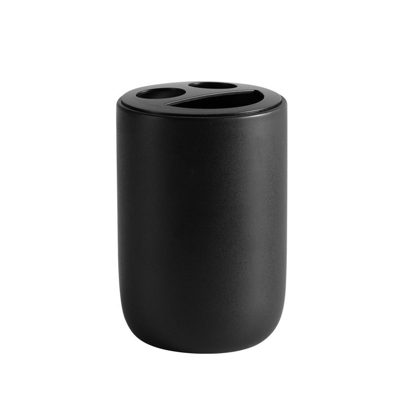 Matte Black Bathroom Accessories Set Plastic Soap Dispenser Toothbrush Holder Cup Soap Dish For Modern Bathroom Decor