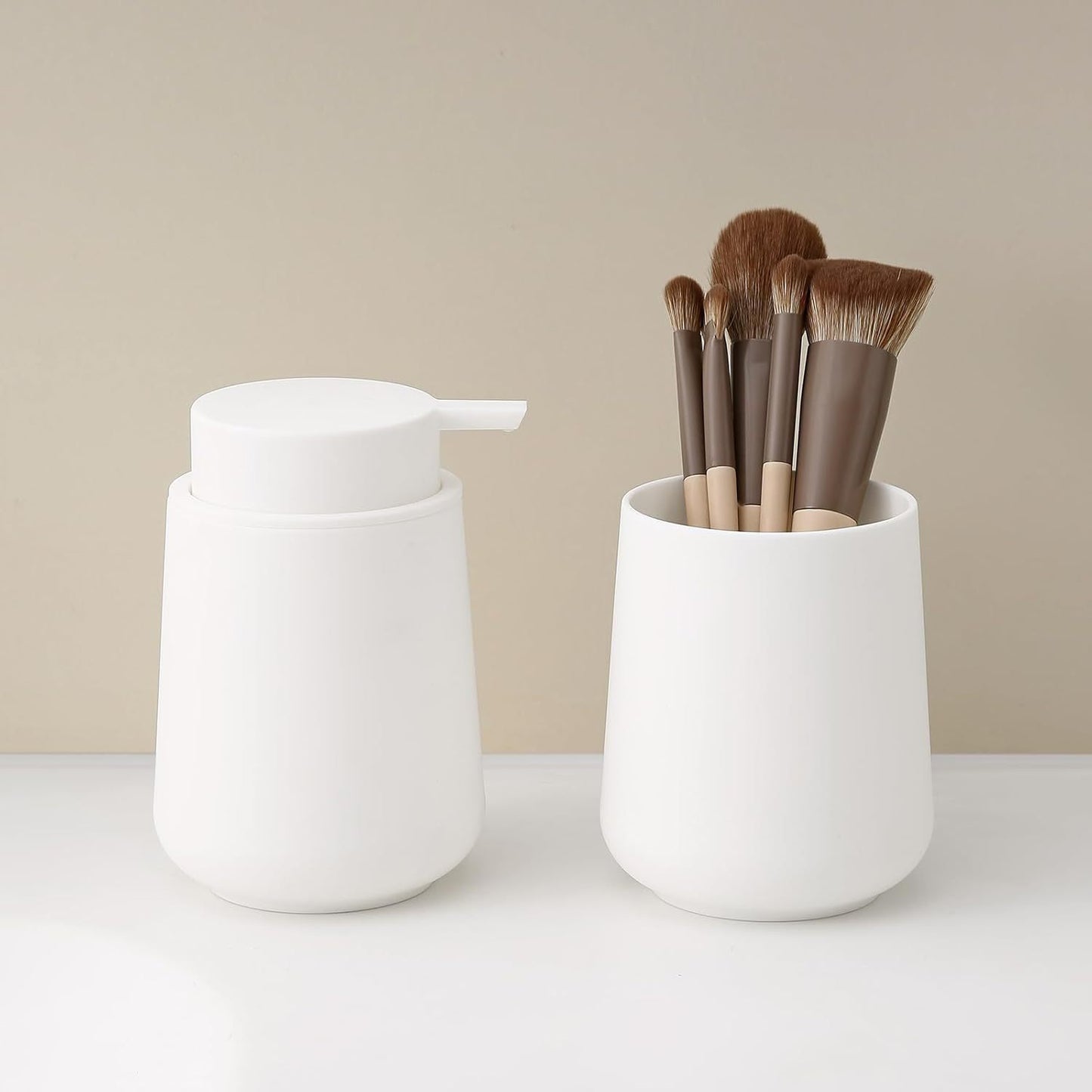 Matte Black Bathroom Accessories Set Plastic Soap Dispenser Toothbrush Holder Cup Soap Dish For Modern Bathroom Decor