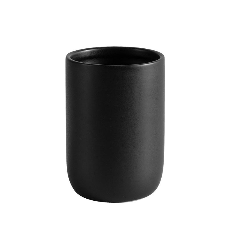 Matte Black Bathroom Accessories Set Plastic Soap Dispenser Toothbrush Holder Cup Soap Dish For Modern Bathroom Decor